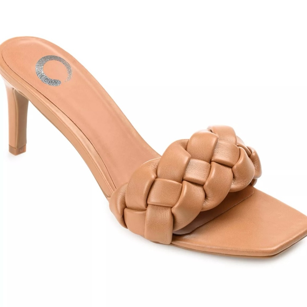 Comfort Foam Tan Braided Strap High Heel Shoes Size 9,5